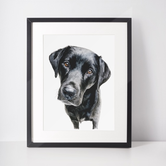 Watercolor Black Labrador Retriever Dog Portrait Wall Art Print, Unframed - Picture 3 of 7